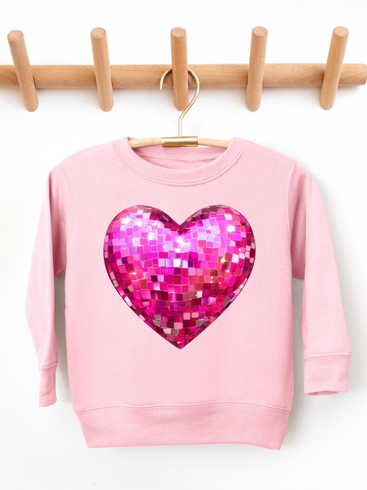 Pink Disco Heart Valentines Toddler Graphic Sweatshirt