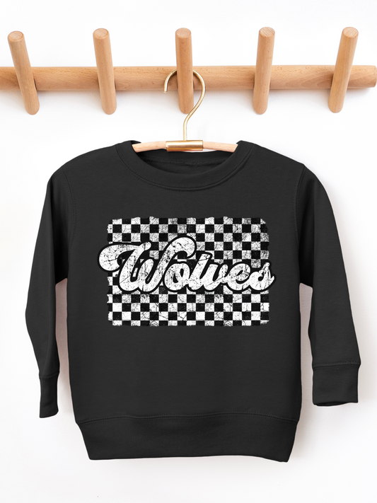 Retro Wolves Checkered Toddler Graphic Sweatshirt