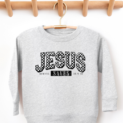Jesus Saves Checkered Christian Toddler Graphic Sweatshirt