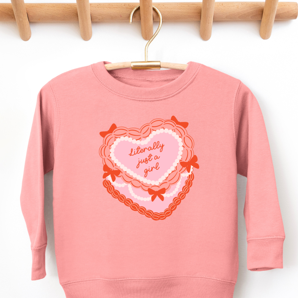 Literally Just A Girl Cake Valentine Toddler Graphic Sweatshirt