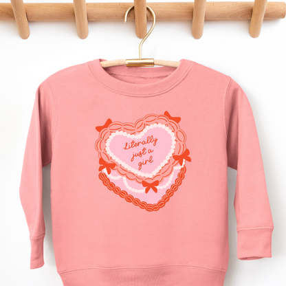 Literally Just A Girl Cake Valentine Toddler Graphic Sweatshirt