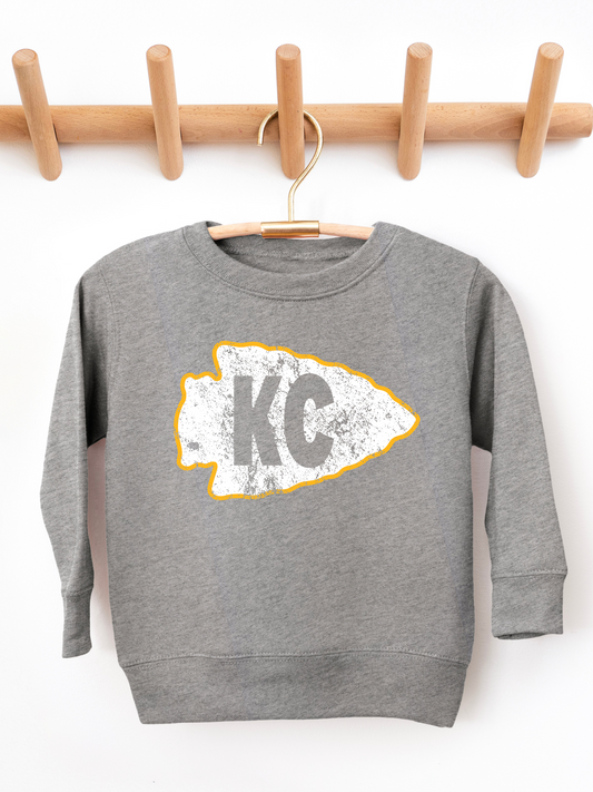 KC Arrowhead White Vintage Chiefs Toddler Graphic Sweatshirt