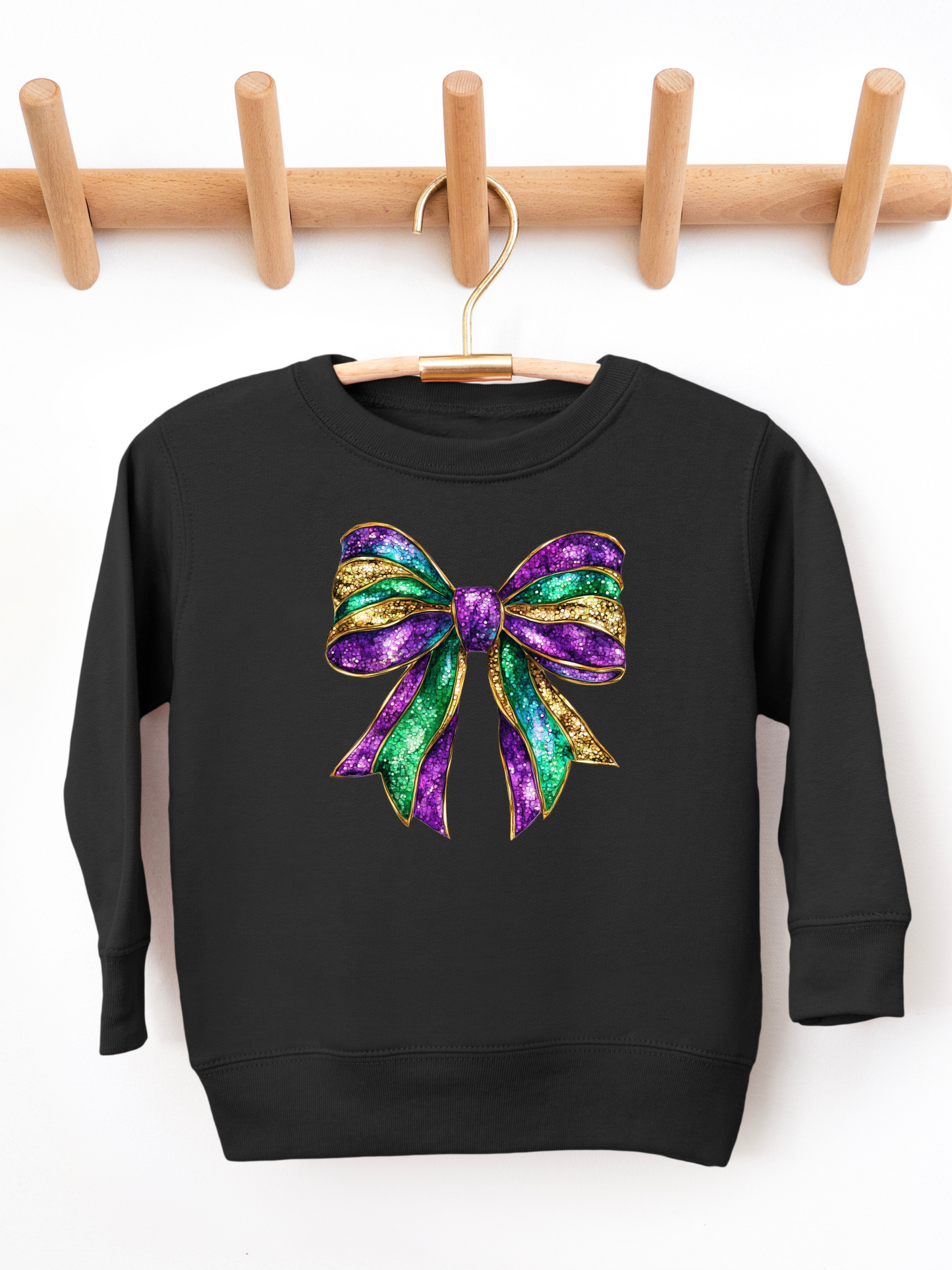 Faux Sparkly Mardi Gras Bow Toddler Graphic Sweatshirt