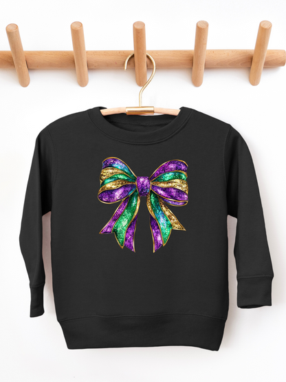 Faux Sparkly Mardi Gras Bow Toddler Graphic Sweatshirt