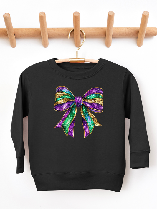 Faux Sparkly Mardi Gras Bow Toddler Graphic Sweatshirt