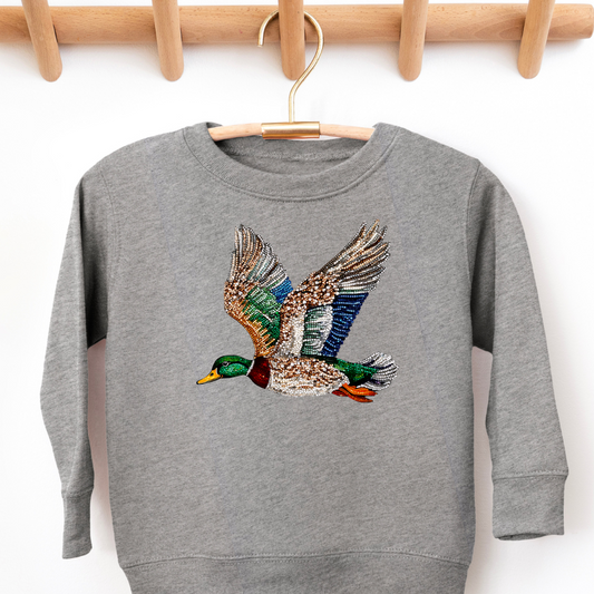 Faux Rhinestone Mallard Duck Flying Toddler Graphic Sweatshirt