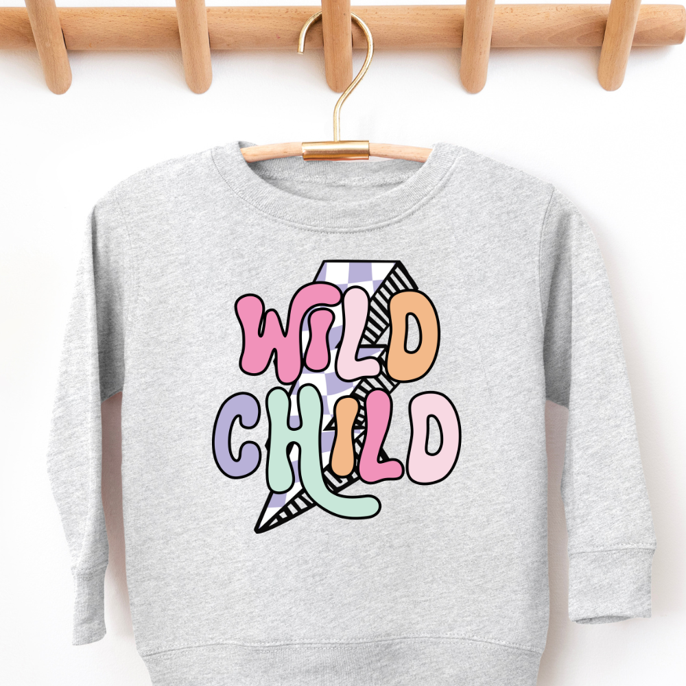 Retro Lightning Bolt Wild Child Toddler Graphic Sweatshirt