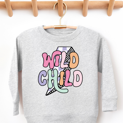 Retro Lightning Bolt Wild Child Toddler Graphic Sweatshirt