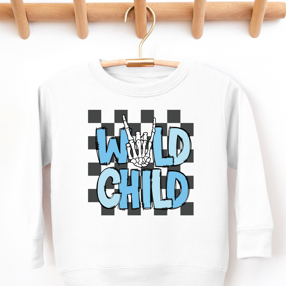 Wild Child Checkered Toddler Graphic Sweatshirt