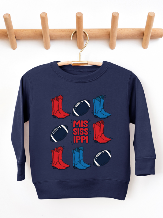 Mississippi Cowboy Boots And Football Toddler Graphic Sweatshirt