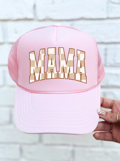 MAMA Brown Checkered Trucker Hat Adult & Youth