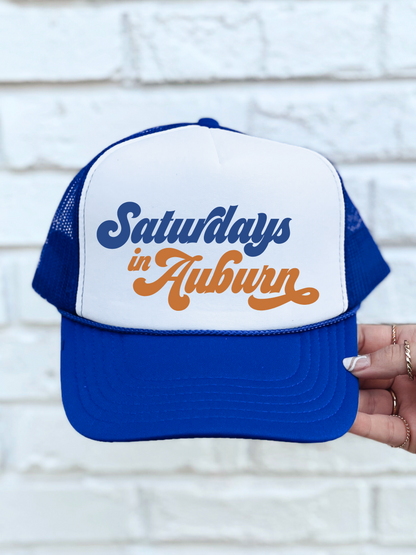 Saturday's In Auburn Bubble Letters Trucker Hat Adult & Youth