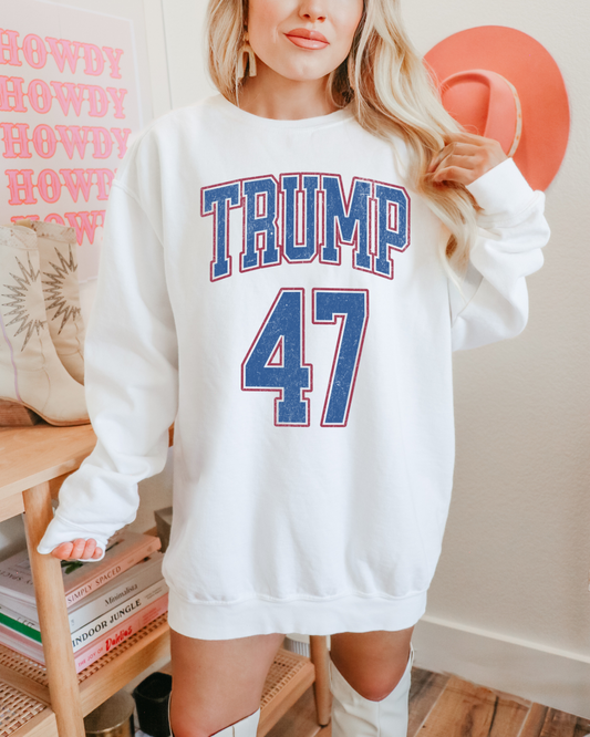 Trump 47 Varsity Adult Graphic Crewneck Pullover