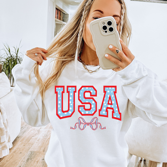 USA Coquette Bow Adult Graphic Crewneck Pullover