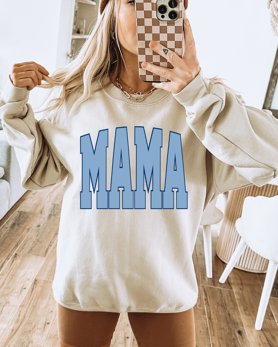 Varsity Mama (Blue) Adult Graphic Crewneck Pullover