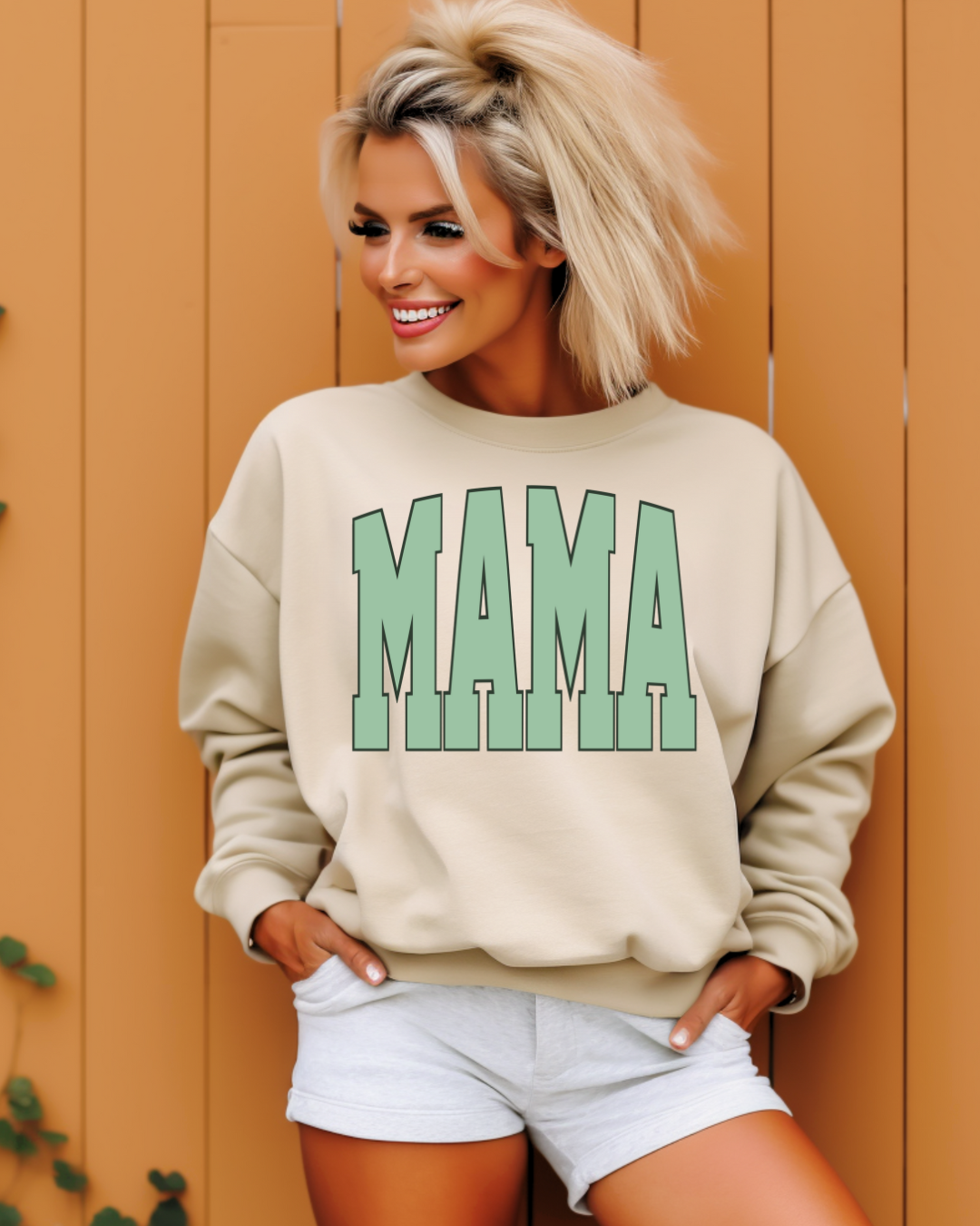 Varsity Mama (Green) Adult Graphic Crewneck Pullover