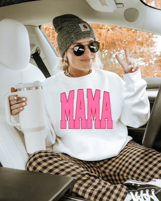 Varsity Mama (Pink) Adult Graphic Crewneck Pullover