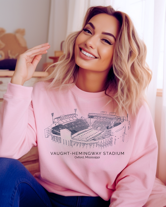 Vaught Hemingway Stadium Mississippi Adult Crewneck Pullover