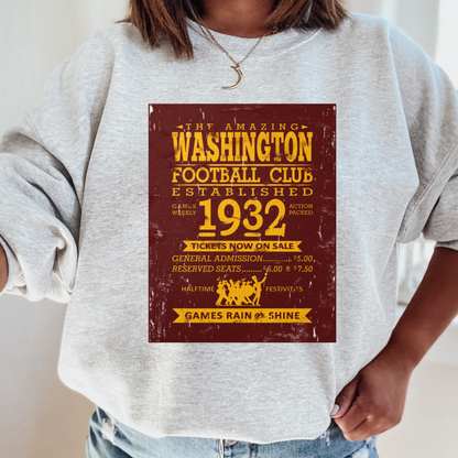 Washington Football Club Ticket Adult Graphic Crewneck Pullover