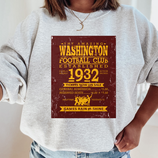 Washington Football Club Ticket Adult Graphic Crewneck Pullover
