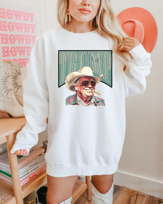 Western Cowboy Trump Adult Graphic Crewneck Pullover