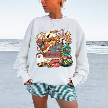 Western Grunge Collage Adult Graphic Crewneck Pullover