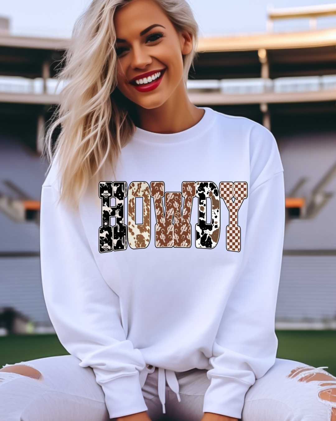 Western Print Howdy Adult Graphic Crewneck Pullover