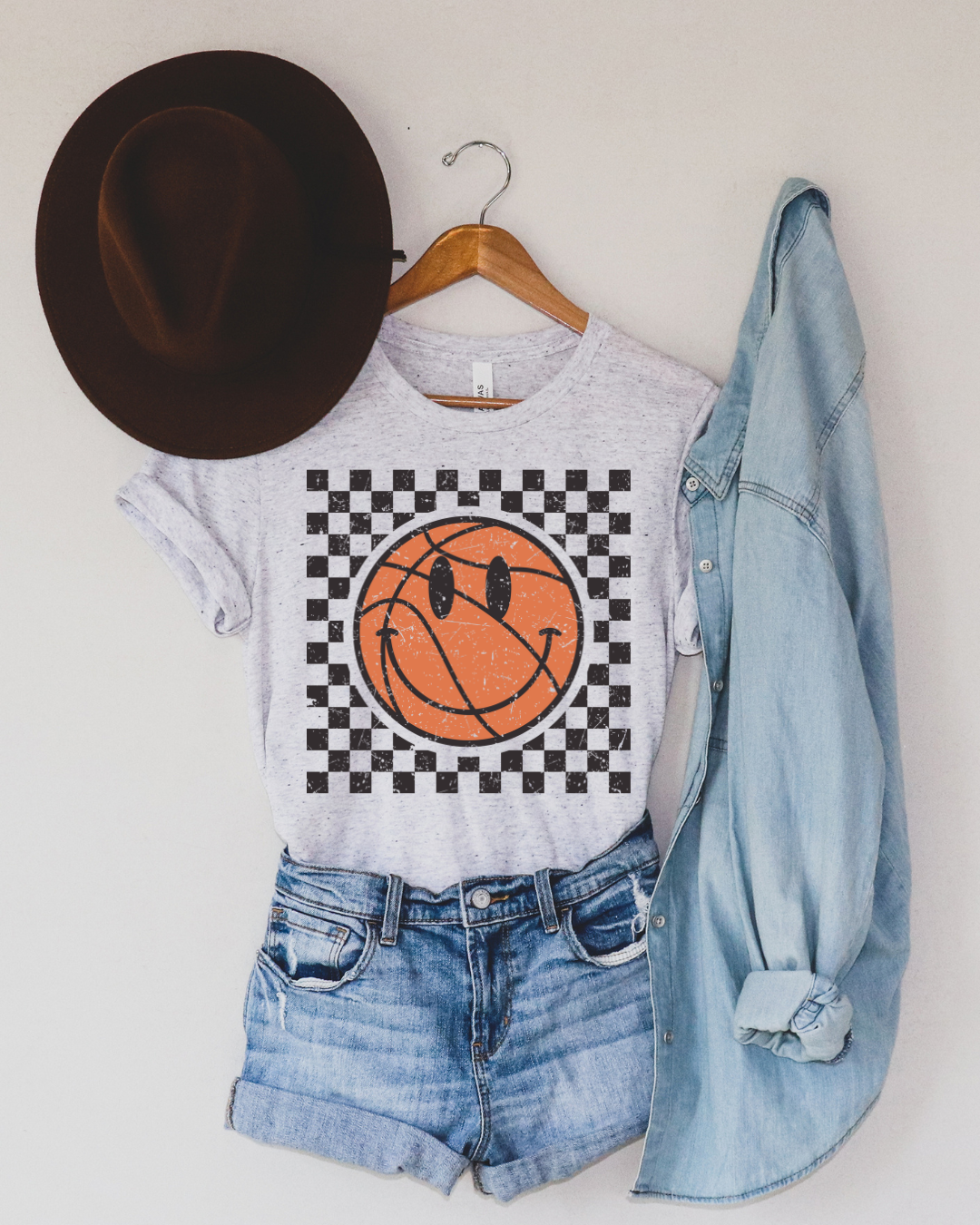 Checkered Distressed Basketball Adult Tee