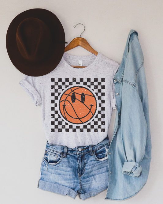 Checkered Distressed Basketball Adult Tee
