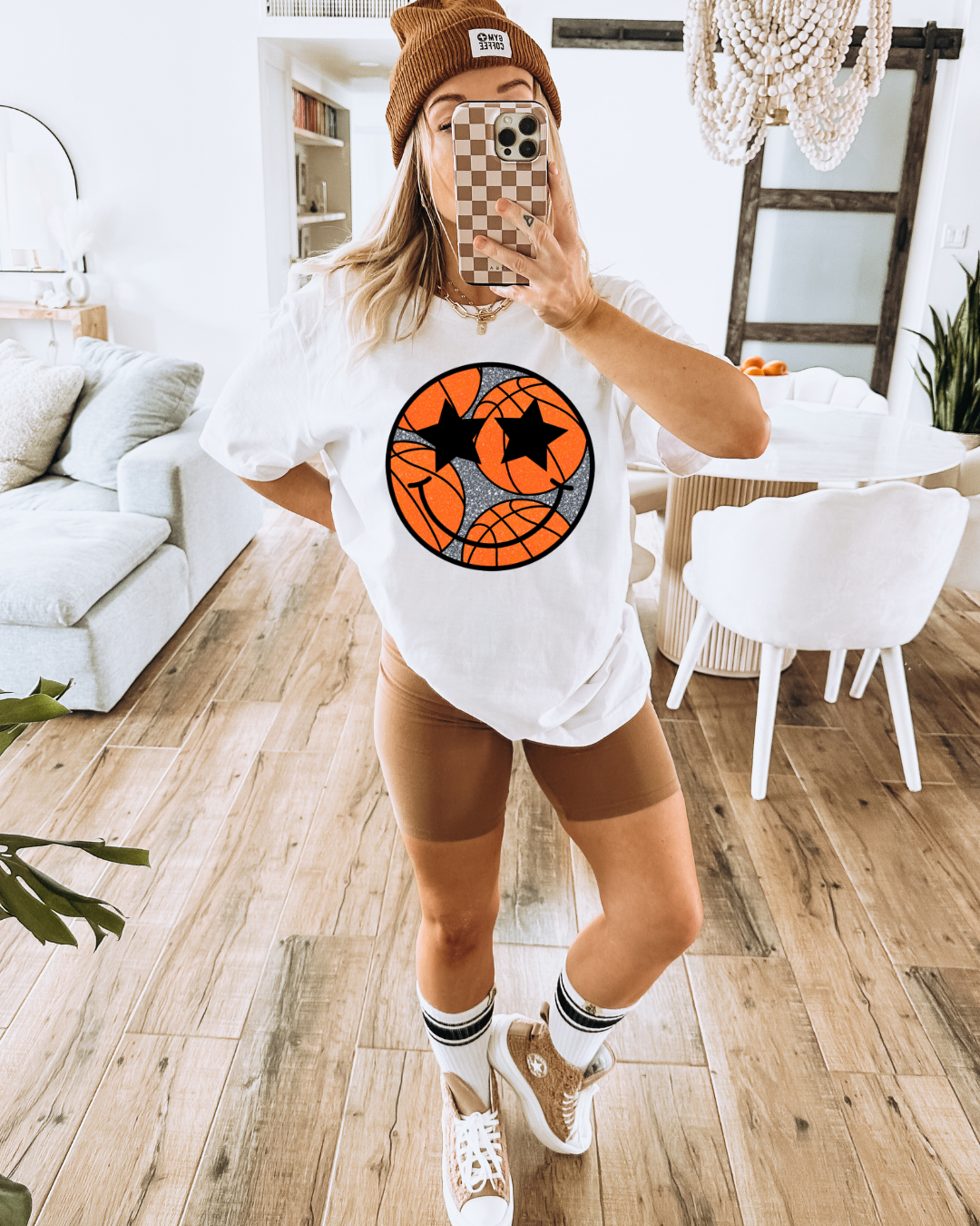 Sparkle Smiley Basketball Adult Tee