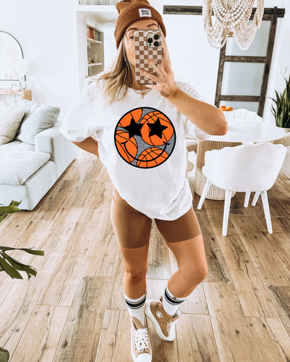 Sparkle Smiley Basketball Adult Tee