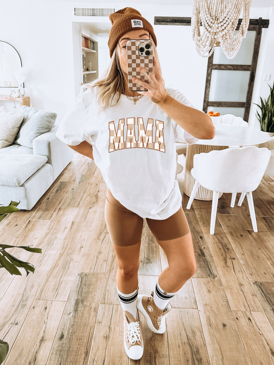 Mama Brown Checkered Adult Graphic Tee
