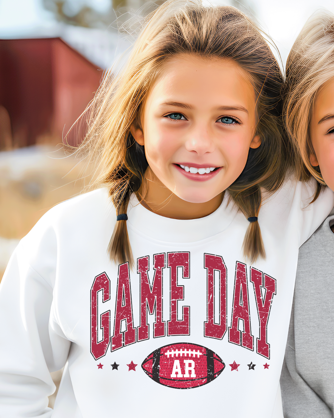 Arkansas Game Day Distressed Football Youth Crewneck Pullover