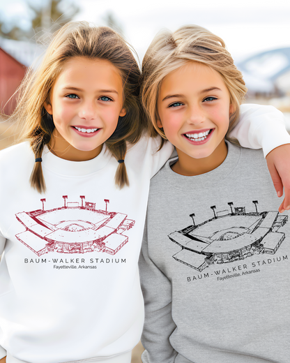 Baum-Walker Arkansas Razorback Stadium Youth Crewneck Pullover (Red)