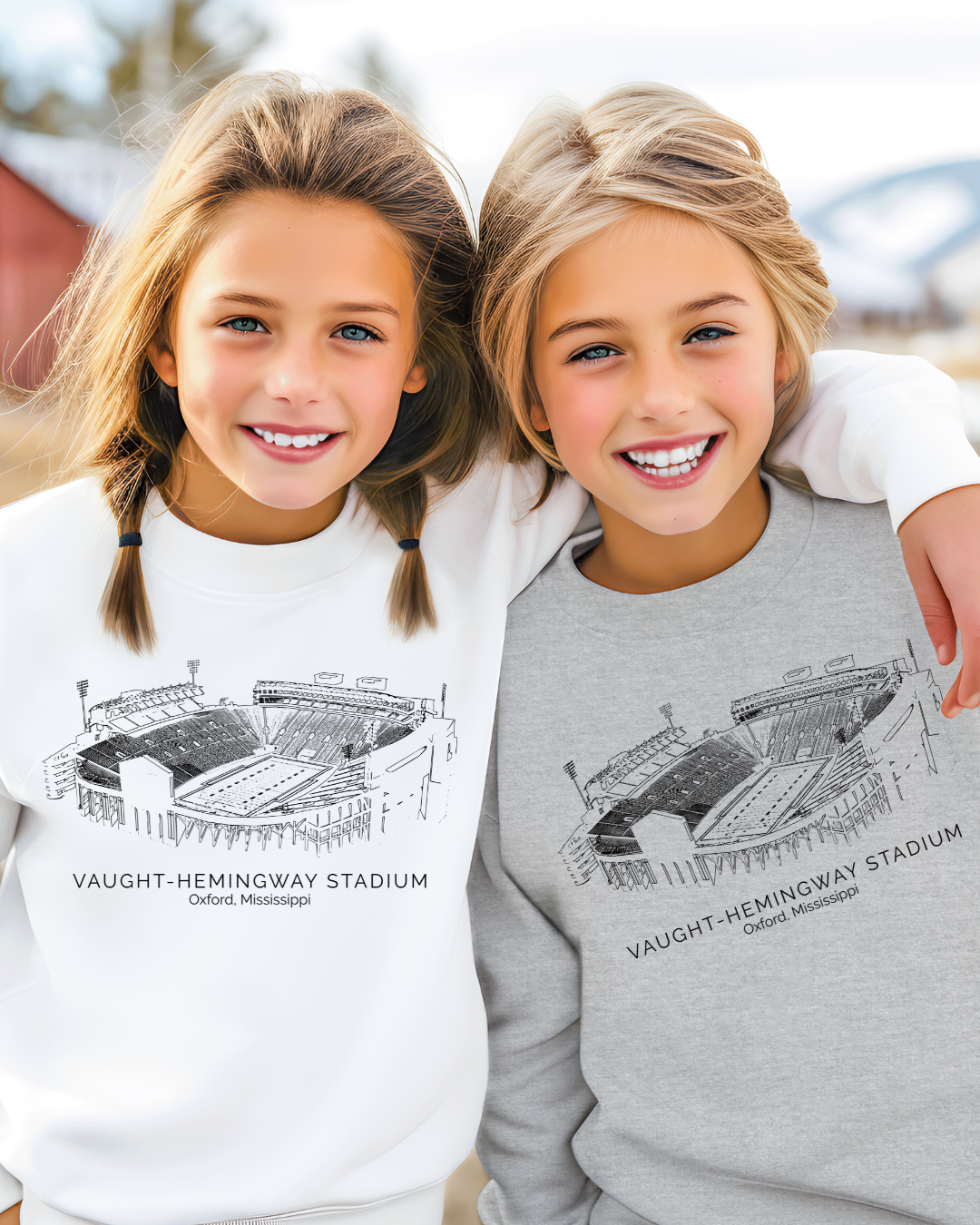 Vaught Hemingway Stadium Mississippi Youth Crewneck Pullover