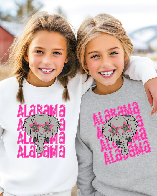 Pink Elephant Alabama Youth Crewneck Pullover
