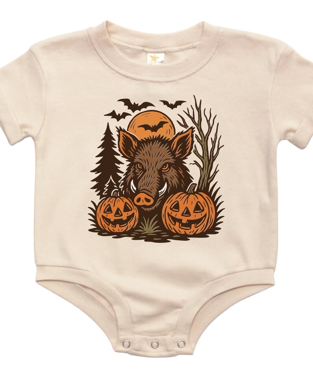 Wild-Boar Halloween Vintage Jack-O-Lantern Baby Bubble Romper