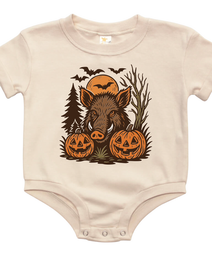 Wild-Boar Halloween Vintage Jack-O-Lantern Baby Bubble Romper
