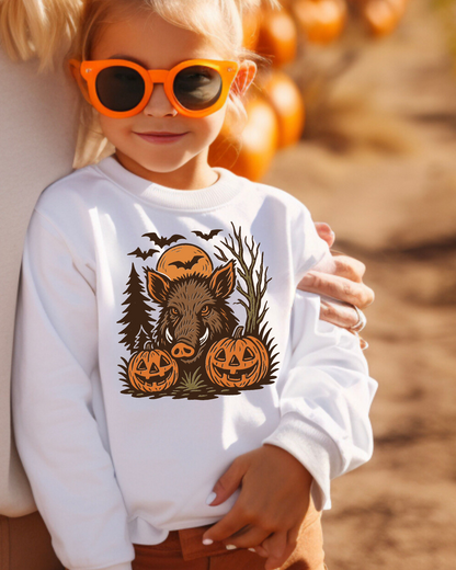 Wild-Boar Halloween Vintage Jack-O-Lantern Toddler Graphic Sweatshirt