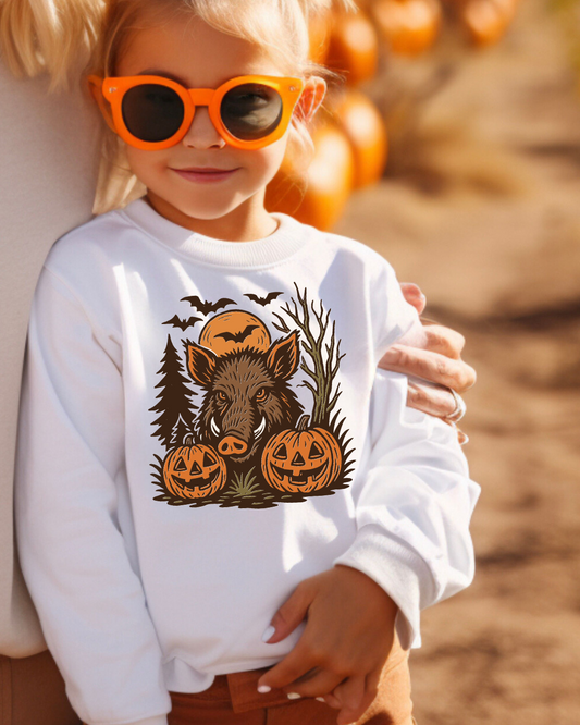 Wild-Boar Halloween Vintage Jack-O-Lantern Toddler Graphic Sweatshirt