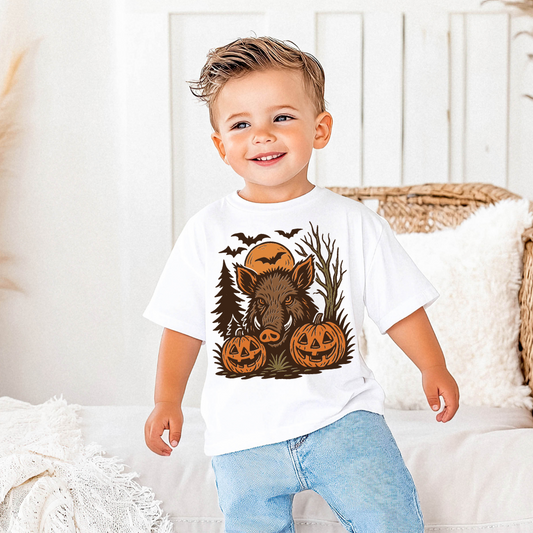 Wild-Boar Halloween Vintage Jack-O-Lantern Toddler Graphic Tee