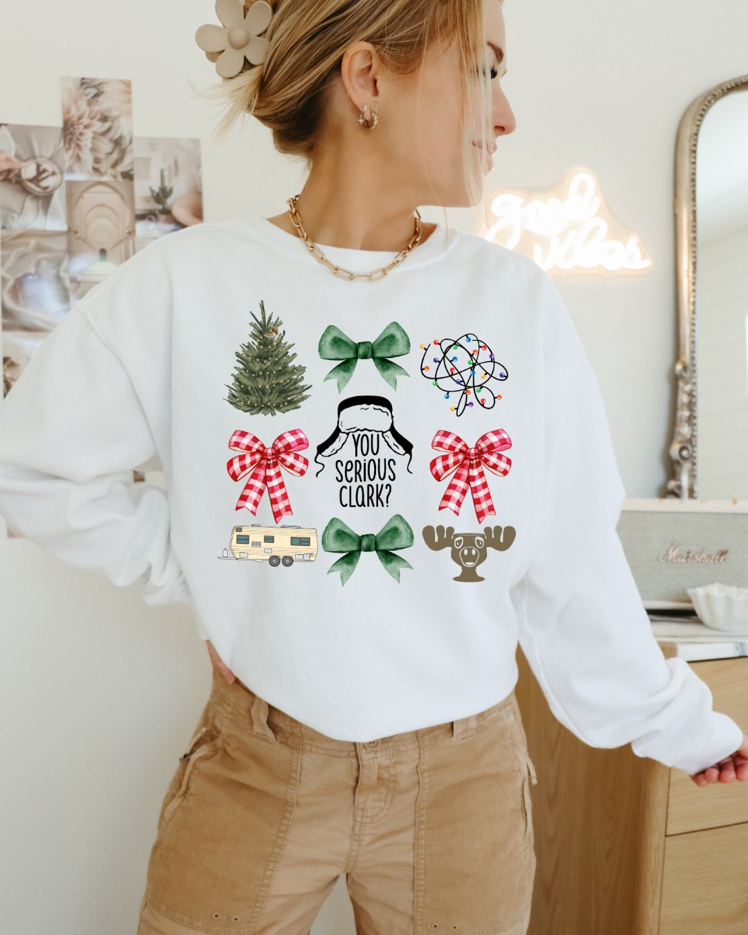 You Serious Clark Coquette Christmas Adult Graphic Crewneck Pullover