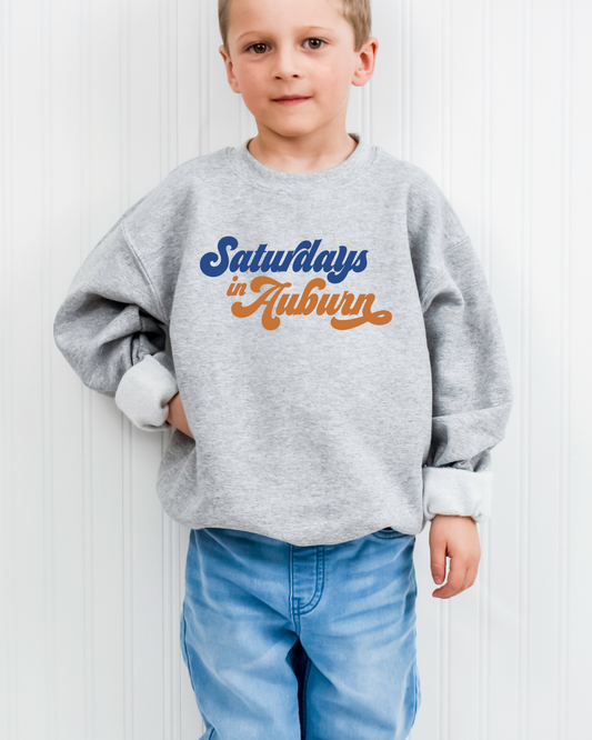 Saturday's In Auburn Bubble Letters Youth Graphic Sweatshirt