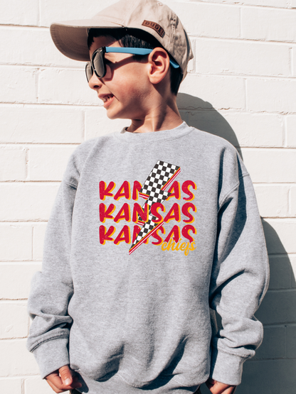 Kansas City Chiefs Lightning Bolt Youth Graphic Sweatshirt