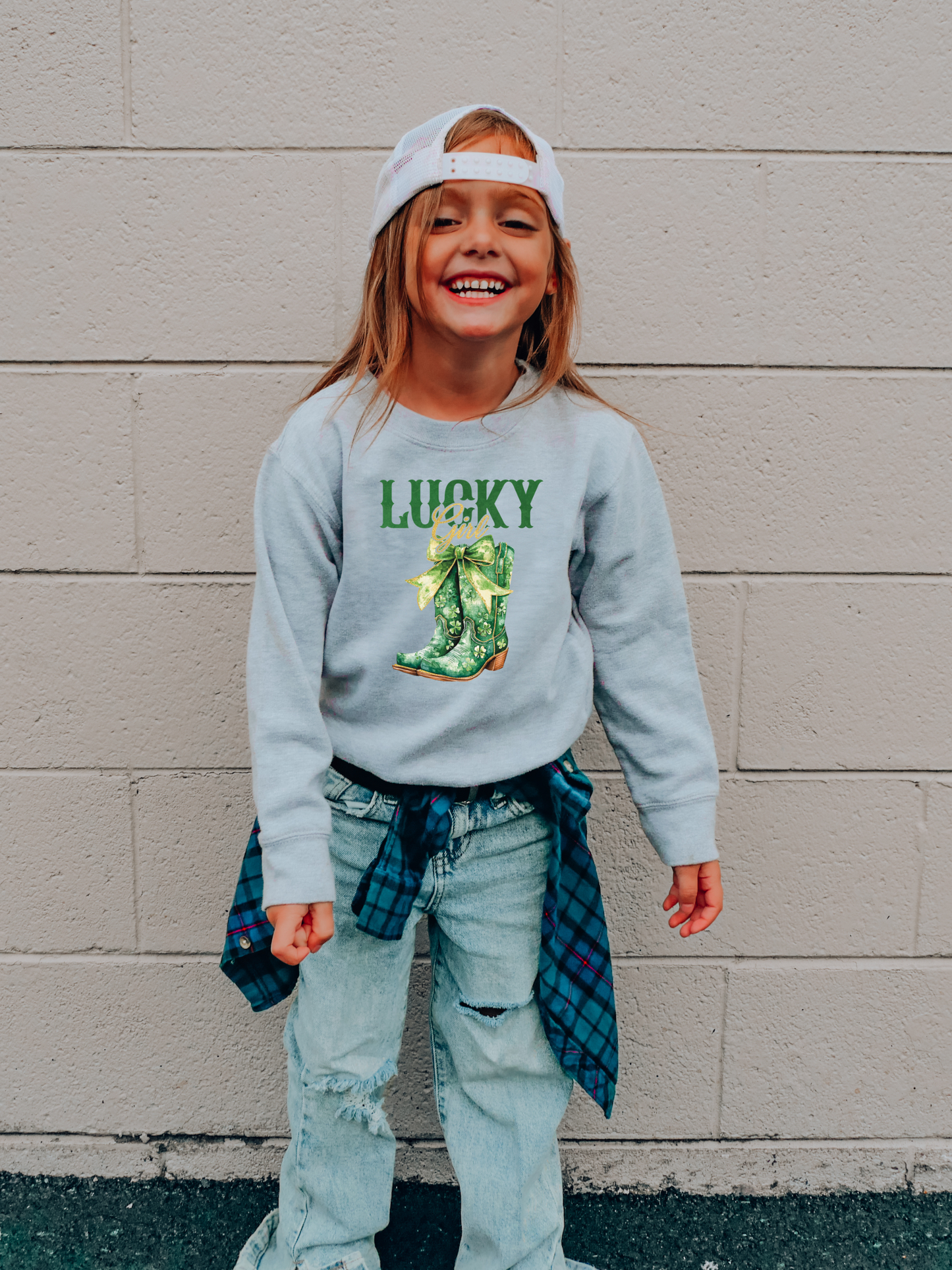 Lucky Girl Boots Youth Graphic Sweatshirt