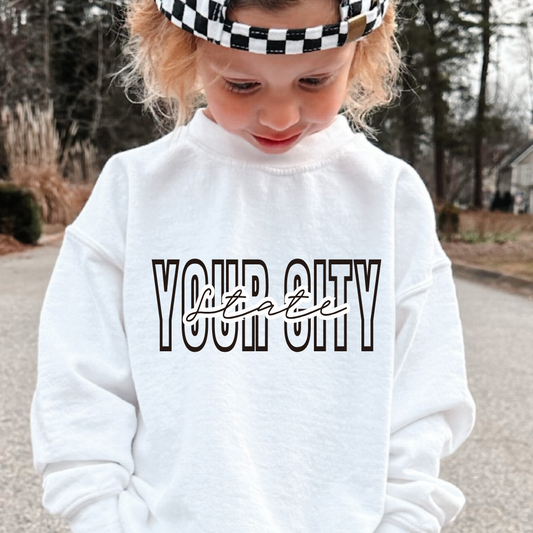 CUSTOM City and State Youth Graphic Sweatshirt