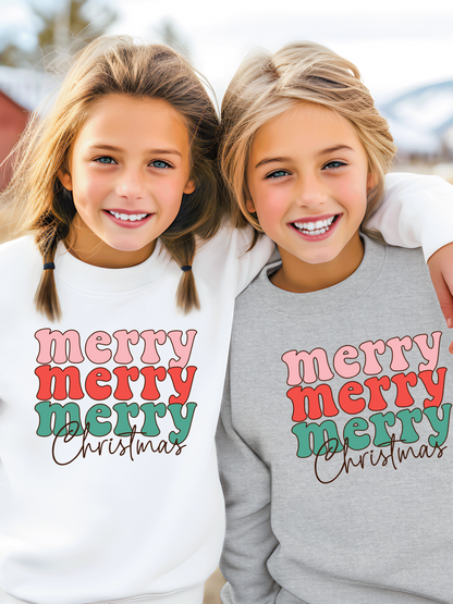 Merry Merry Merry Christmas Retro Youth Graphic Sweatshirt