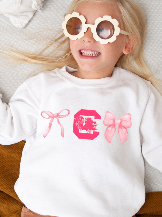 South Carolina Gamecock Pink Bows Youth Graphic Sweatshirt (PINK)