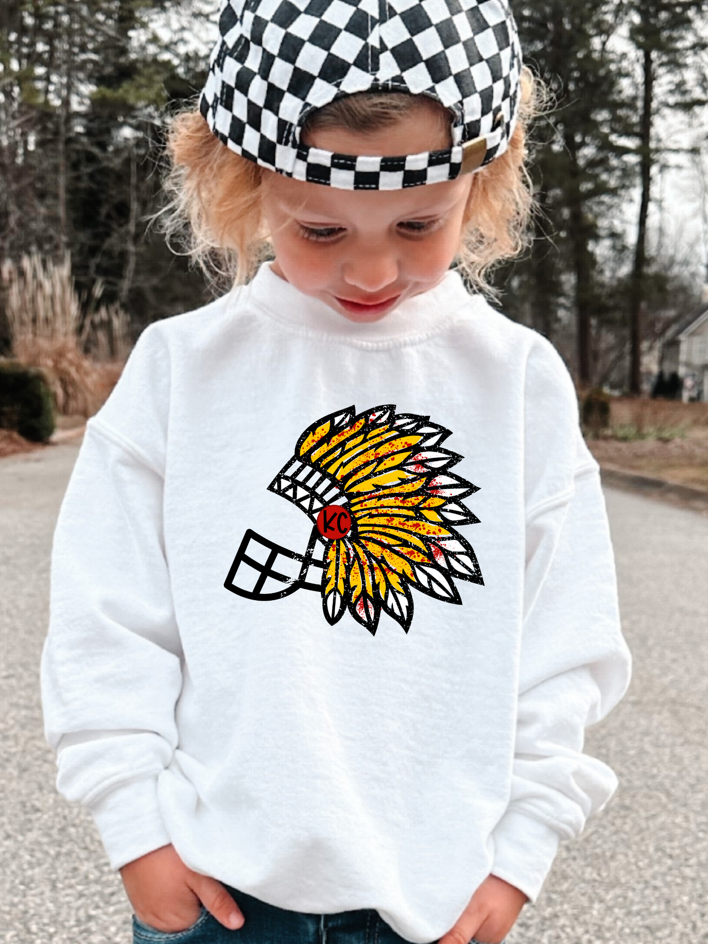 Kansas City Chiefs Headdress Helmet Youth Graphic Sweatshirt
