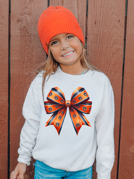 Auburn Orange and Blue Bow Youth Graphic Sweatshirt